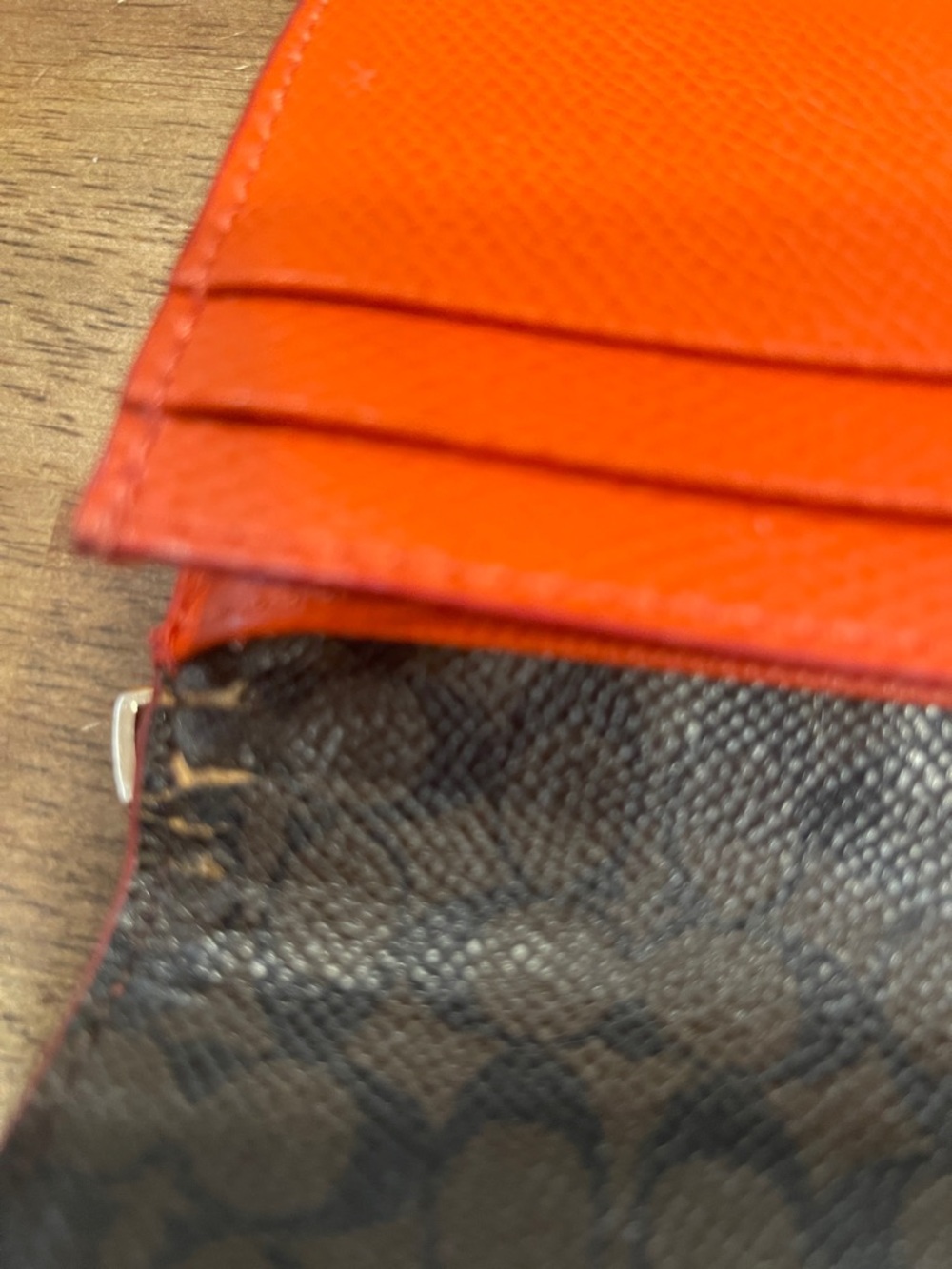 Coach Orange Leather Flap Wallet With Brown Signature Coach Interior - Picture 6 of 11